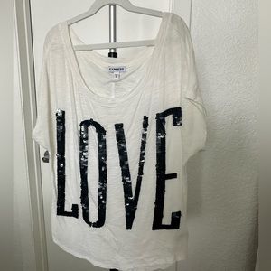 Express Love Sequin Graphic Tee Size XS (small stain)